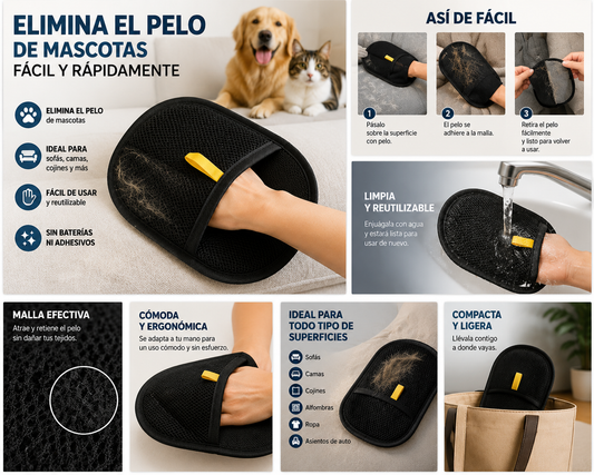 "Manopla Quitapelos Reutilizable para Mascotas"